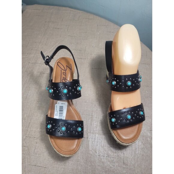 Zodiac Women's Size 6 Black Turquoise Studs Wedge Espadrilles sandals shoes 346 - Picture 7 of 10